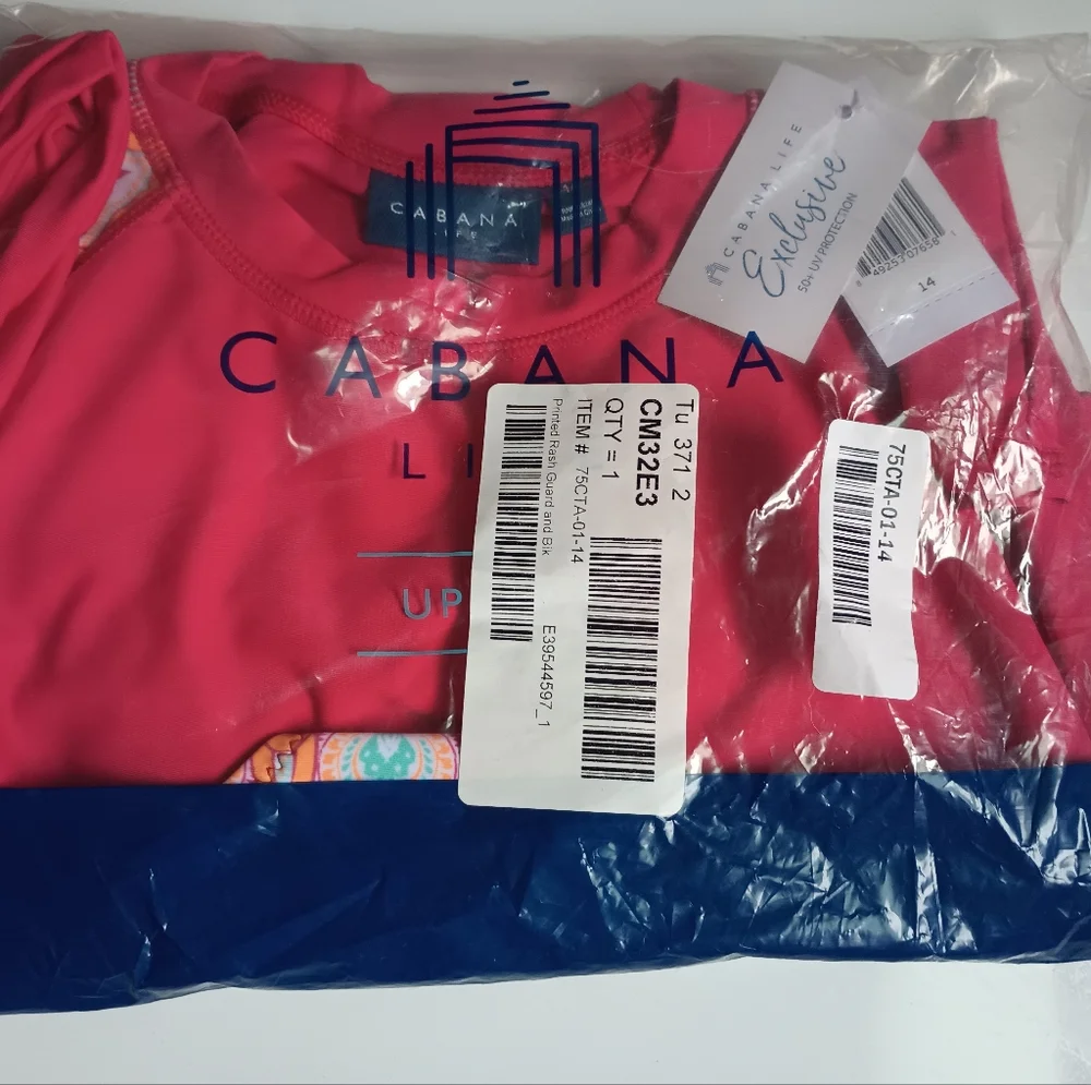 Cabana Life Big Girls Printed Rash Guard and Bikini Bottoms Set - UPF 50+, Short - Picture 8 of 10